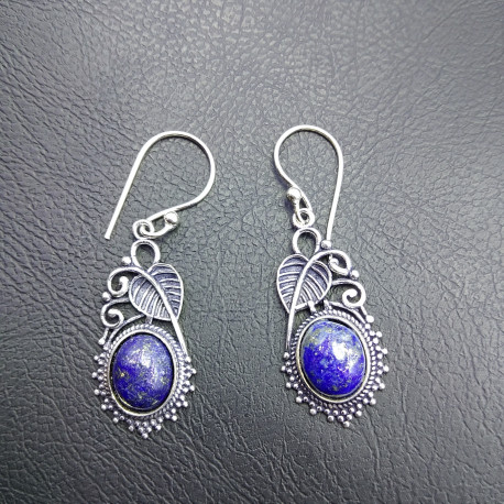 Boucles D'Oreilles Pendantes Argentées Avec Pierre de Lapis Lazuli