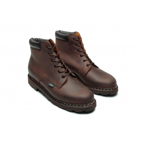 Bottines BERGERAC  à lacets cuir gras gringo marron foncé  élastiqué de  PARABOOT