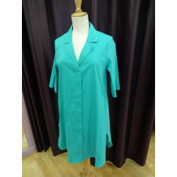 robe chemise - Vetono - turquoise - manches aux coudes - col tailleur -