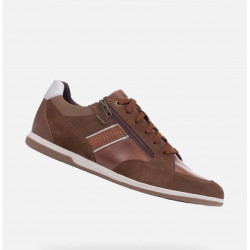 Baskets ou sneakers pour homme de GEOX confortable design en cuir/nubuck Cognac avec lacet +zip RENAN