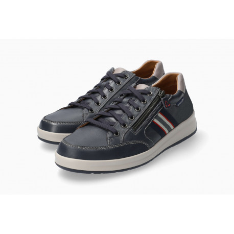 Sneaker basket ville Homme LISANDRO Cuir Marine/motif bicolore Soft Air lacet + Zip semelle crème