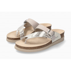 HELEN MIX Cuir Zebra Blanc/Gris Argent entre-doigt femme mule avec boucle de MEPHISTO Soft/Air et Air/Relax