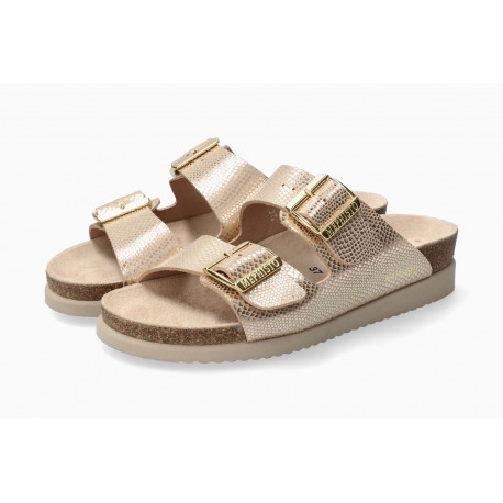 Mule femme HESTER Light Sand 37512  cuir/doré. 2 boucles technologie MEPHISTO  Soft Air et Air Relax