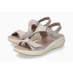 Sandales TIARA LOOK sports chics compensés MEPHISTO cuir imprimé beige Light Sand scratch technologie Soft Air Air Relax