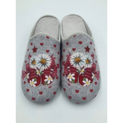 Mules La Maison de l'Espadrille 2045 Gris Rouge/Fleurs Marguerites talon compense bout fermé