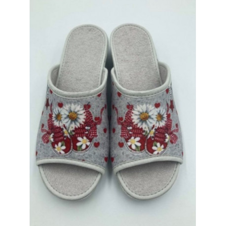 Mules La Maison de l'Espadrille 2045 Gris Rouge/Fleurs Marguerites talon compense bout fermé