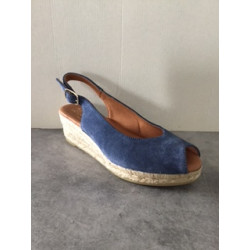 Espadrille compensée 45 cm "cousu main" en nubuck, 821 Bleu Jean AZUL Maison de l’espadrille