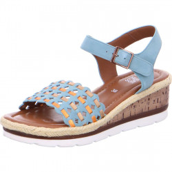 Sandales compensées liège CADIZ Cuir façon tressé Ambra Bleu ciel femme look  Hightsoft 12-28404-07