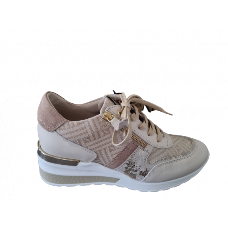 Sport femme chic DLSPORT 5072 compensé, lacet, zip Cuir Vitello Sabbia beige/rosé