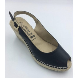 Sandale bout ouvert bride arrière 950-2 Maison de L’Espadrille compensé corde cuir Marine