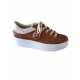 Sport femme chic DLSPORT 5018  semelle plateau blanche, lacet, Cuir Vitello Gold Cognac/reptile signature DLSPORT Doré