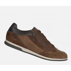 Baskets ou sneakers pour homme de GEOX U164GE  confortable design en cuir/nubuck Cognac avec lacet +zip RENAN