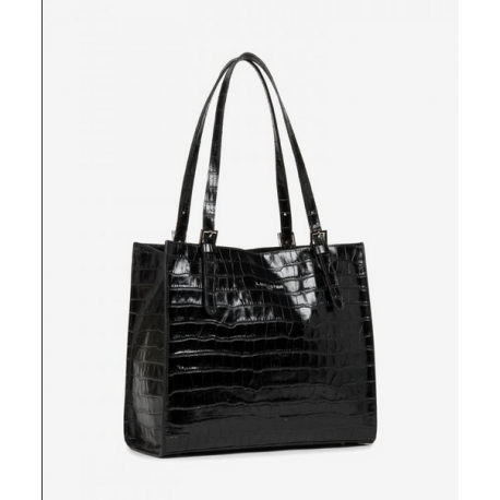 Grand Sac Cabas Lancaster Exotic Croco Irisé Noir