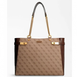 Sac Cabas Guess Zadie Logo 4G Marron clair