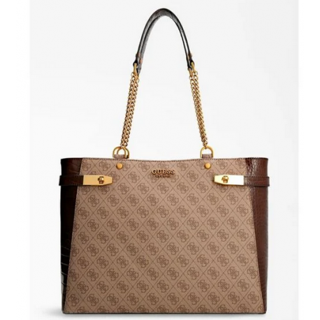 Sac Cabas Guess Zadie Logo 4G Marron clair