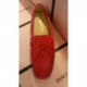 Mocassin de PASCUCCI 1501 en cuir grainé rouge souple, plat tout en cuir style « Tod’s »