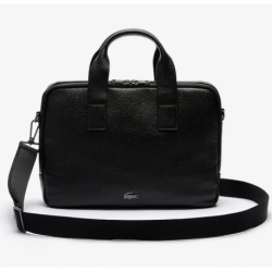 Sac à ordinateur Lacoste unisexe Soft Mate souple en cuir grainé Noir mat