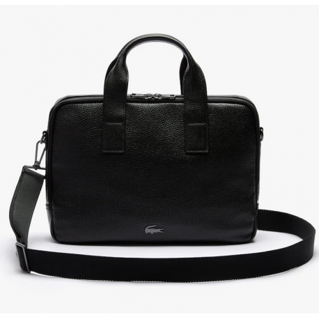 Sac à ordinateur Lacoste unisexe Soft Mate souple en cuir grainé Noir mat