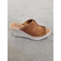 Sabot bout ouvert inte21-968-4 vELOURS CUIR MARRON Bout Ouvert talon compensé plateau 8cm Maison de L’Espadrille