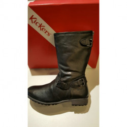 Botte de KICKERS COLDY style motard en cuir noir avec 3 boucles doublure chaude