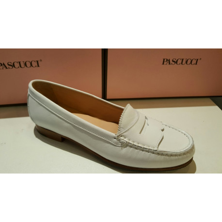 Mocassin de PASCUCCI 3235 en cuir nappa souple, plat tout en cuir BLANC