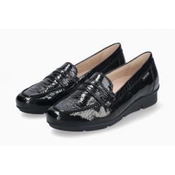 Mocassin  MEPHISTO DIVA Femme Mocassins Cuir vernis noir façon croco, compensée semelle amovible