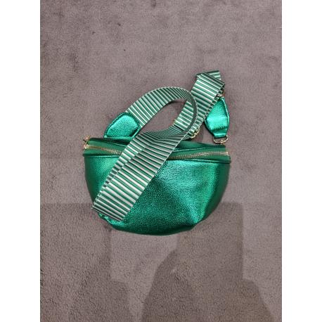 Sac banane VERT METALLISE Pochette avec bandoulière fantaisie ton sur ton LE COCOTTE