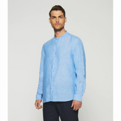 Chemise en lin col mao bleu indigo KAFLEUR izac