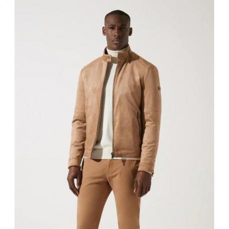 Blouson col officier en suède beige MALWEN