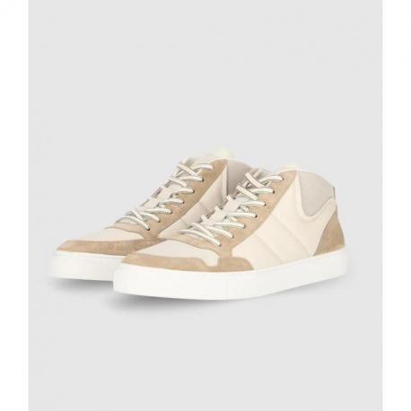 Sneakers montantes bi matière blanc et beige OSLO