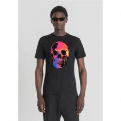 T-SHIRT SLIM FIT NOIR AVEC IMPRIMÉ TÊTE DE MORT