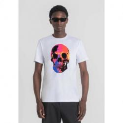 T-SHIRT SLIM FIT  BLANC AVEC IMPRIMÉ TÊTE DE MORT