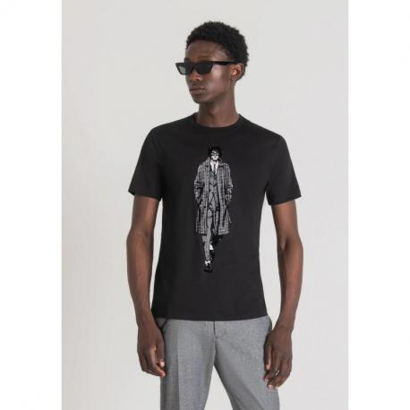 T-SHIRT SLIM FIT  NOIR AVEC IMPRIMÉ