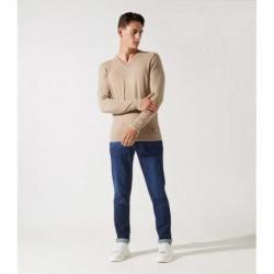 Pull col V en coton-cachemire beige rose BRENT