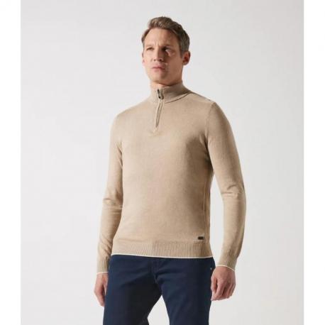 Pull col zippé camionneur beige foncé BACARY