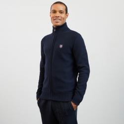 Cardigan bleu foncé zippé en jeu de mailles