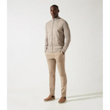 Gilet zippé col rond mix matière beige BOMIX