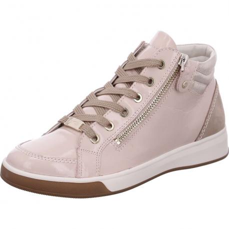 Baskets montantes ROM Lacet + zip Cuir Vernis Nude ARA SHOES femme confortable