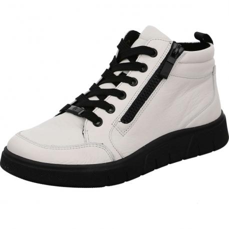 Baskets montantes ROM Lacet + zip Cuir Blanc/Noir ARA SHOES femme confortable 24453-20