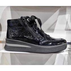 Baskets semi montantes compensées ARA SHOES femme LAZIO 23302-11 Cuir Vernis Noir lacet + doubles zips