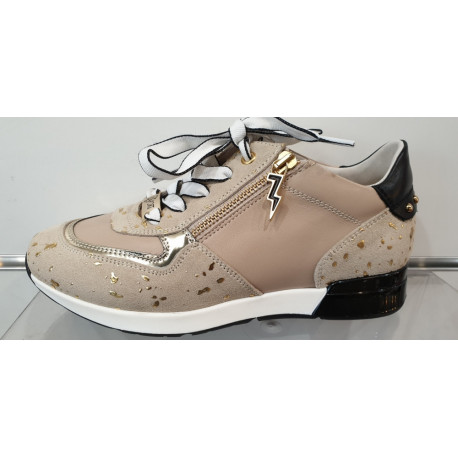 Basket en  cuir BEIGE/METAL/NOIR chic et sport DLSPORT 4257