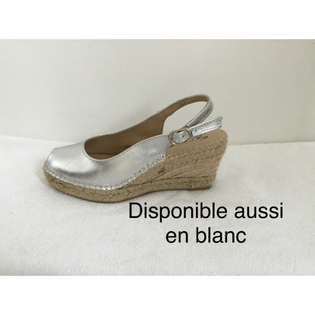 Sandale bout ouvert bride arrière 950-2 Maison de L’Espadrille compensé corde cuir Argent