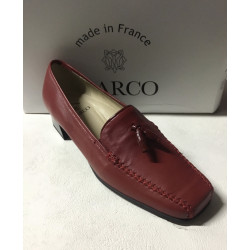Mocassin PALOMBE de Chaussures MARCO en cuir agneau garniture vernis rubis cherry T 4 cm